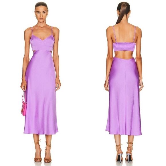 A.L.C Blakely Satin Cut Out Open Back Dress in Amethyst Orchid - Picture 1 of 10